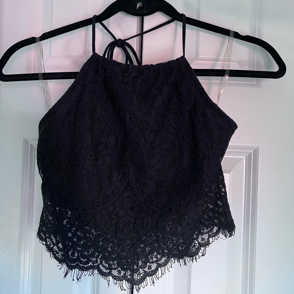 LA hearts black lace crop top